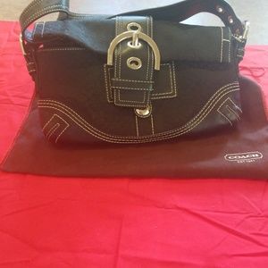 Small Black leather and fabric Coach purse